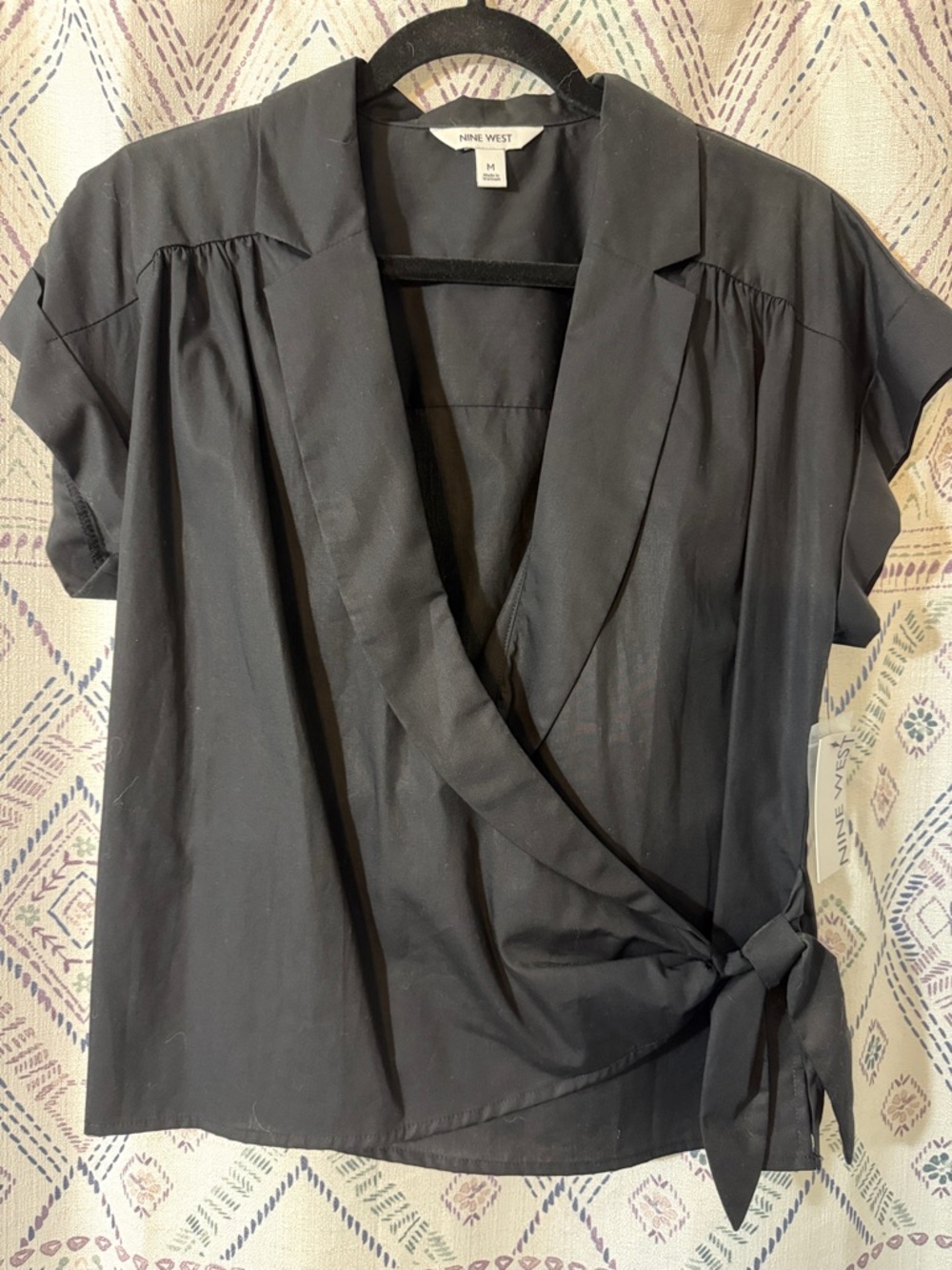 Nine West Black Wrap Tie Blouse
